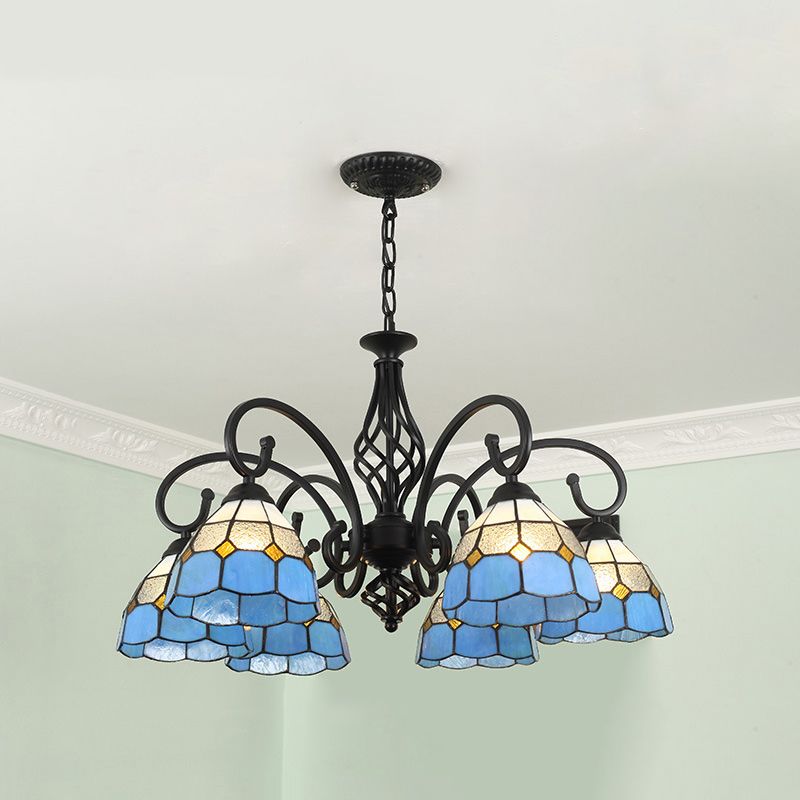 Silva Tiffany Mediterranean Branch Metal Chandelier, White/Blue/Navy Blue