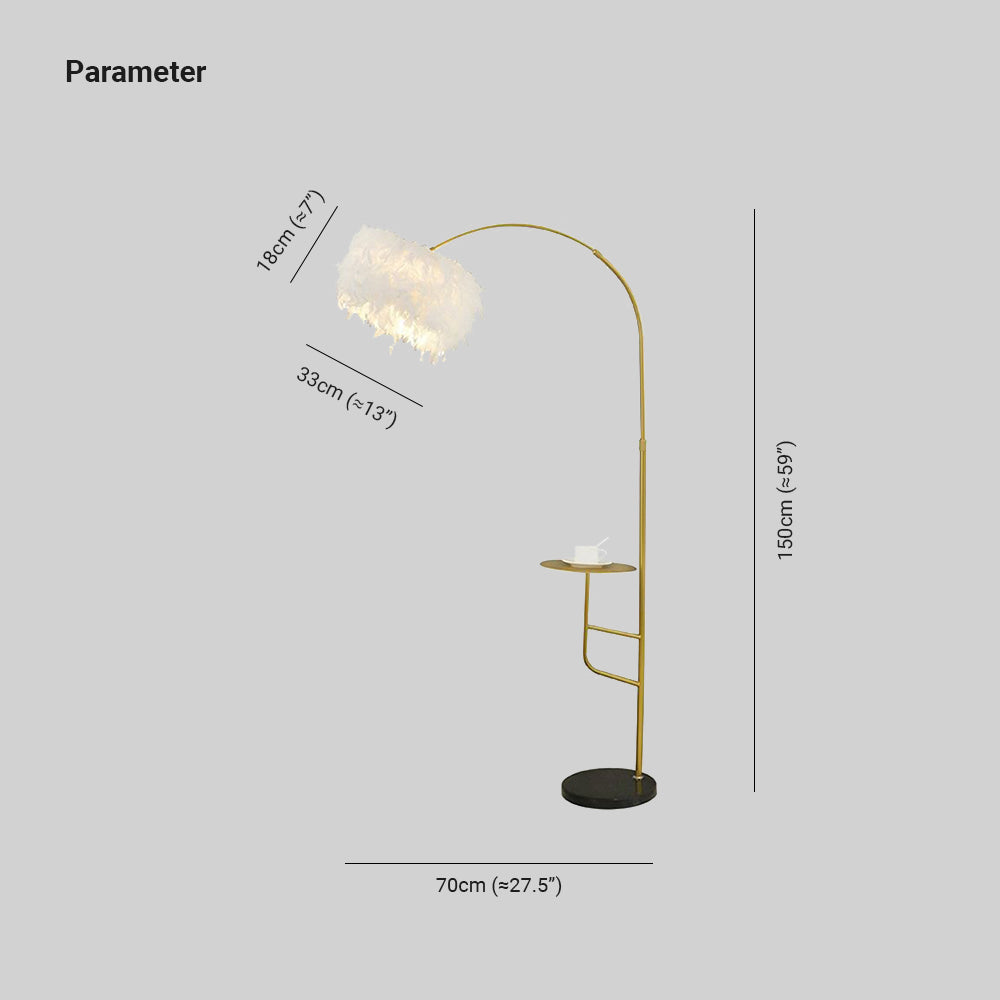 O'Moore Elegant Arc Metal Feather Floor Lamp With Table