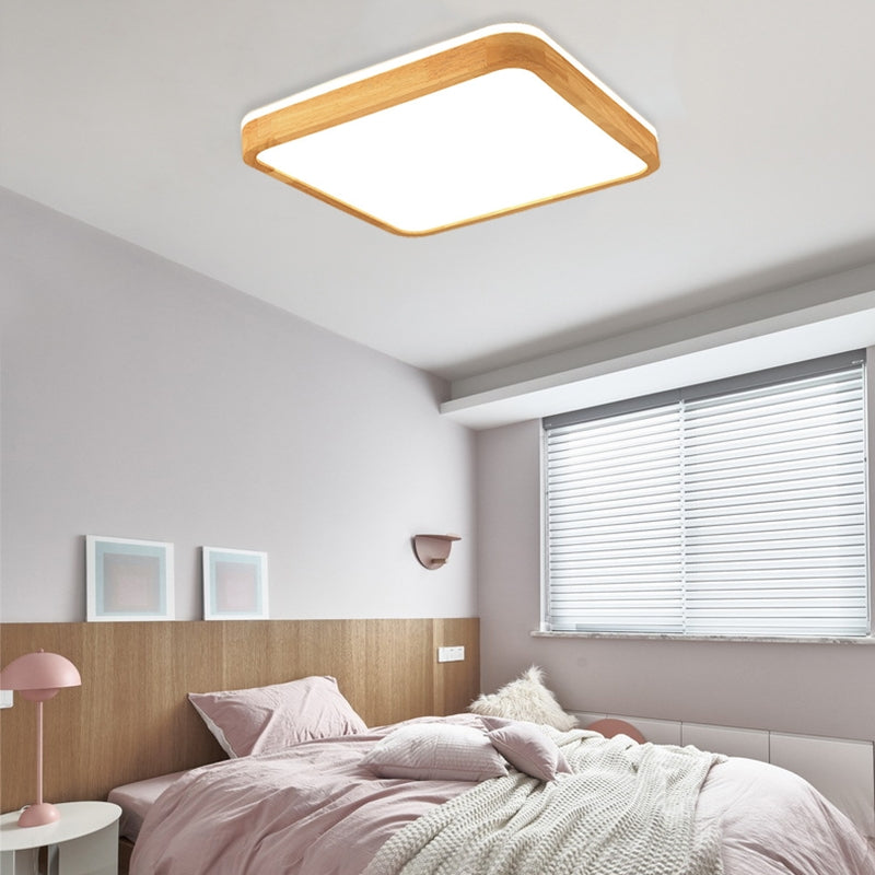 Ozawa Nordic Round Acrylic/Wood Flush Mount Ceiling Light, Wood