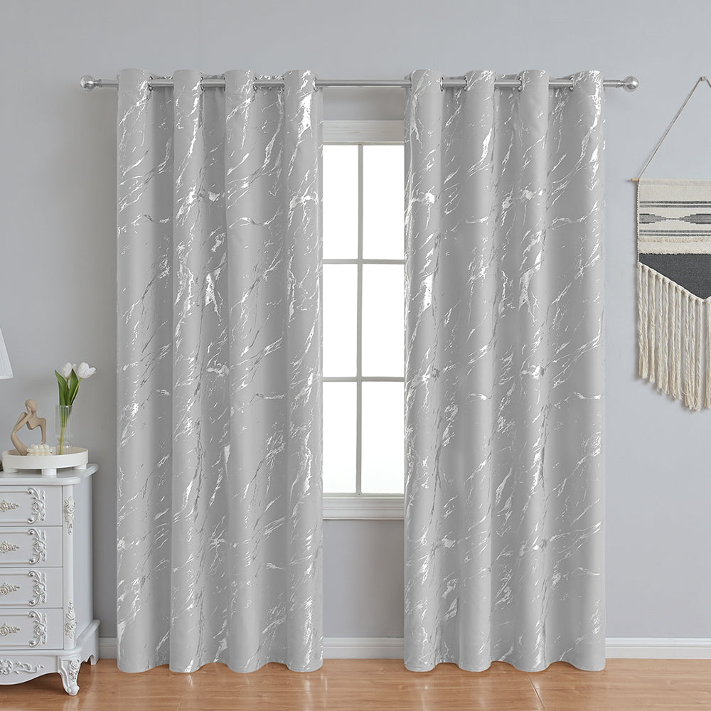 Modern Simple Silver Marble Pattern Thermal Blackout Curtain
