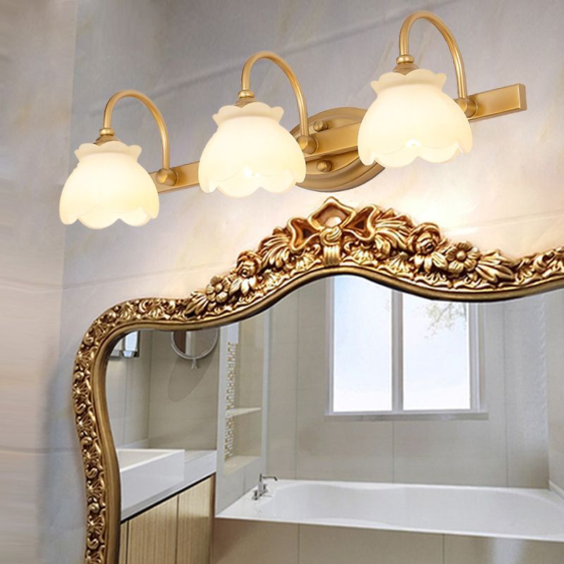 Lily Modern Flower Mirror Front Vanity Wall Lamp, Metal/Frosted Glass