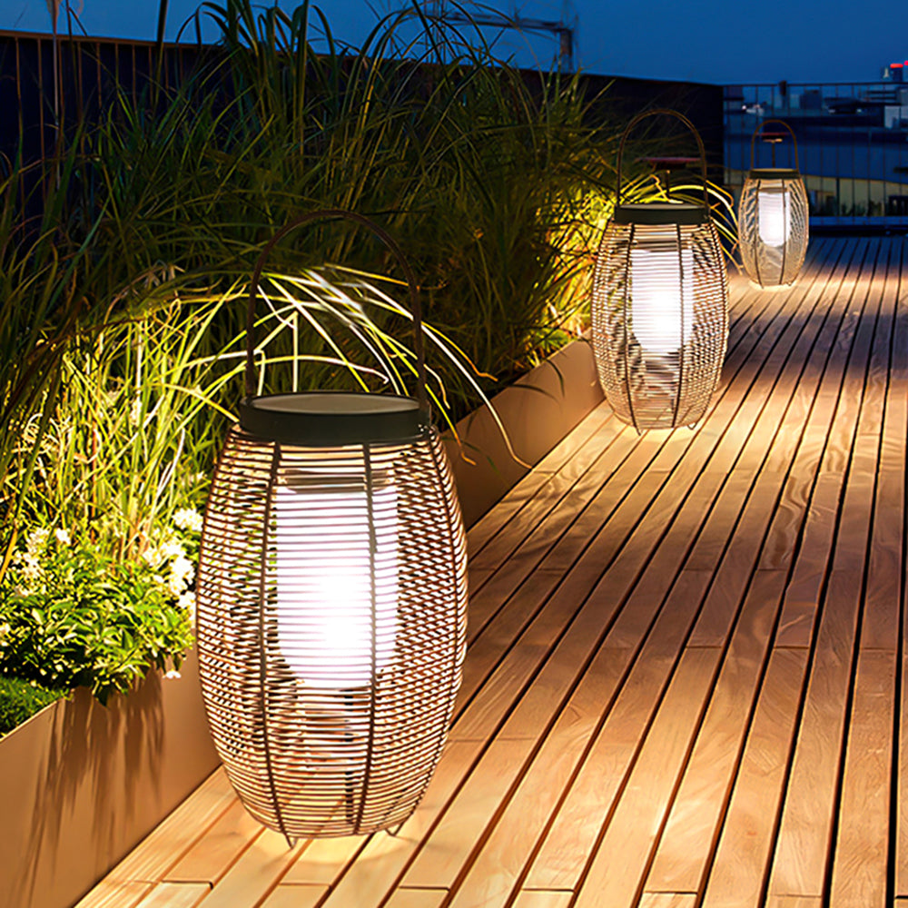 Ritta Retro Lantern Metal/Rattan Floor Lamp, Wood Color