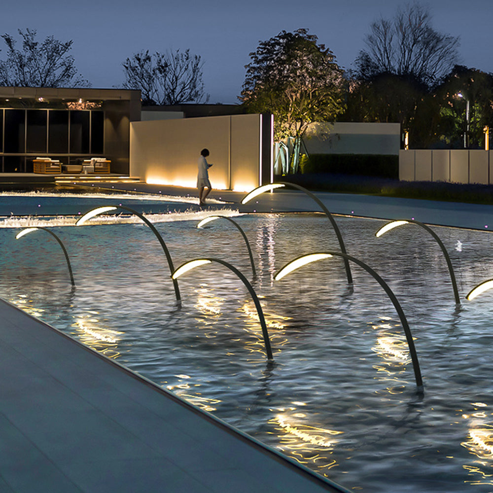 Orr Minimalist Arc Acrylic/Metal Ground Lamp, Black, Pool