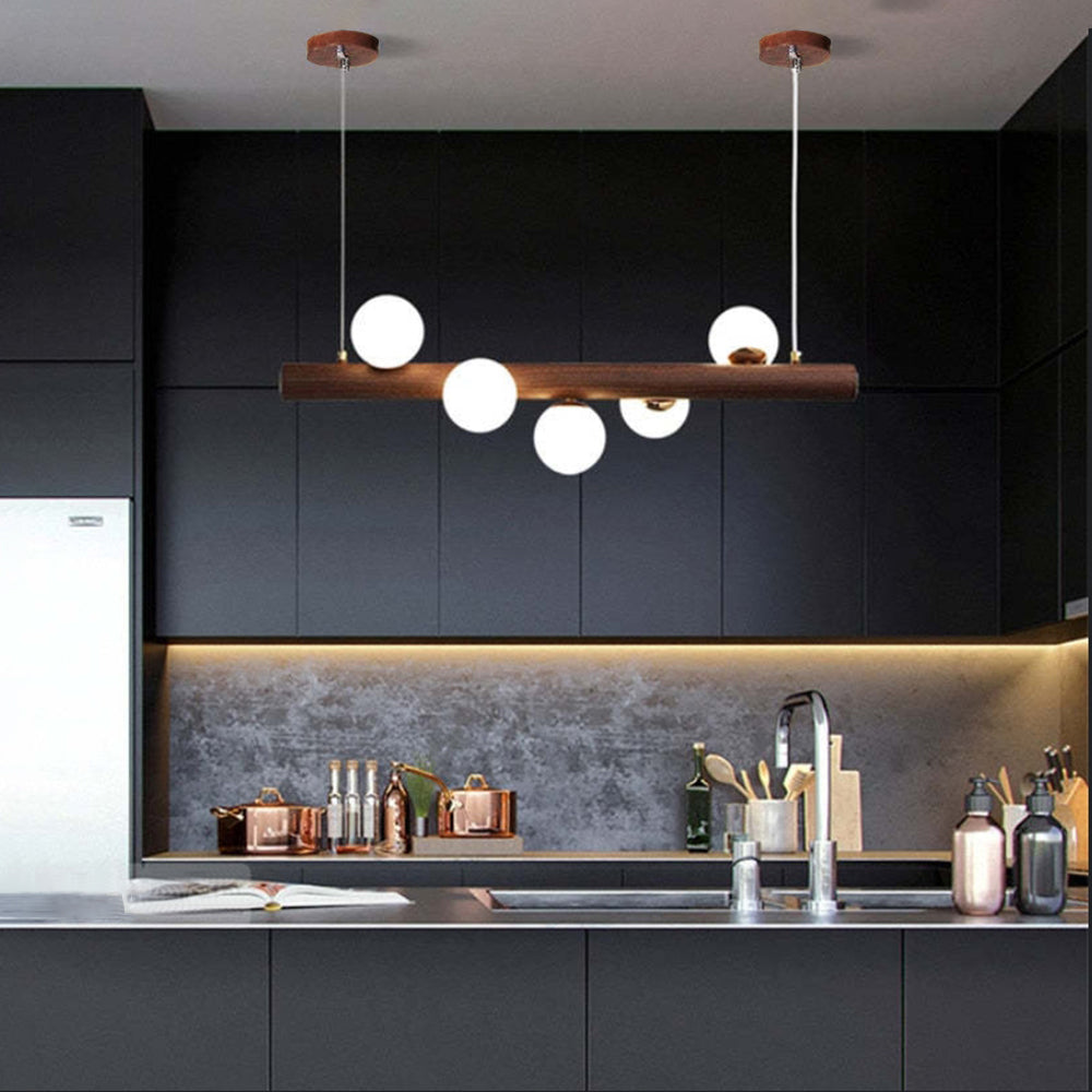 Valentina Glass Bubble Pendant Light, Wood/Walnut