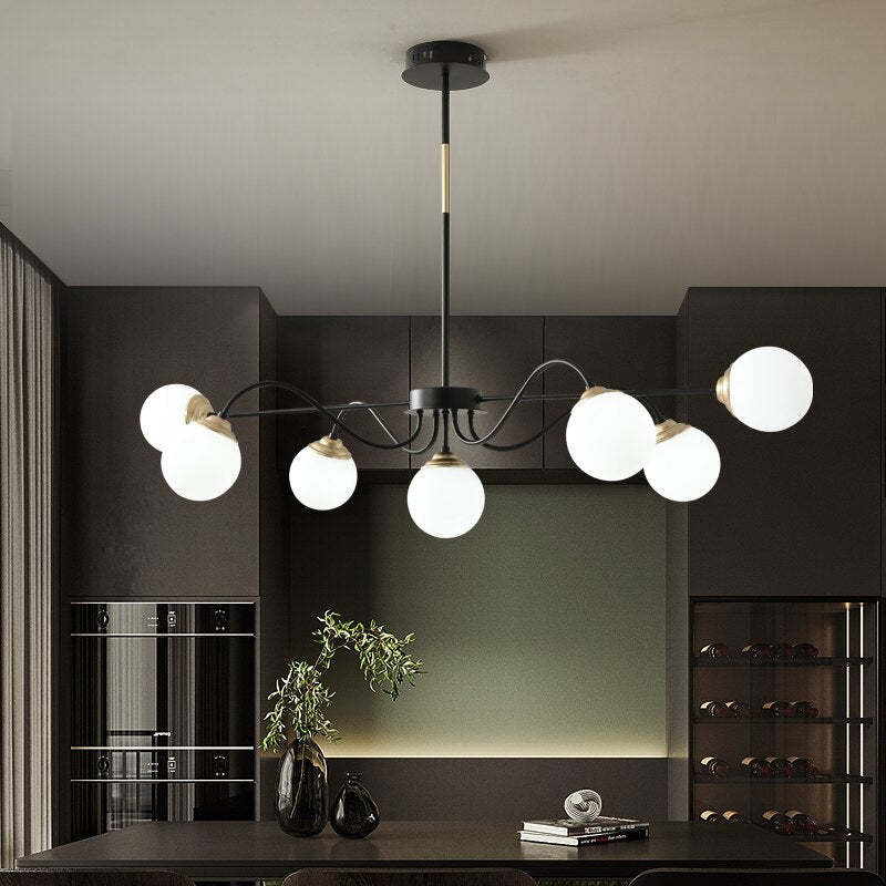 Nordic Modern Globe Metal Chandelier, White/Black