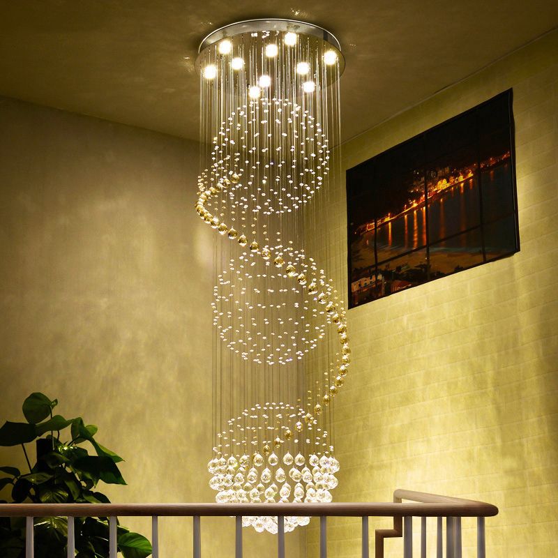 Hailie Luxury Spiral Cascading Crystal Chandelier, Chrome