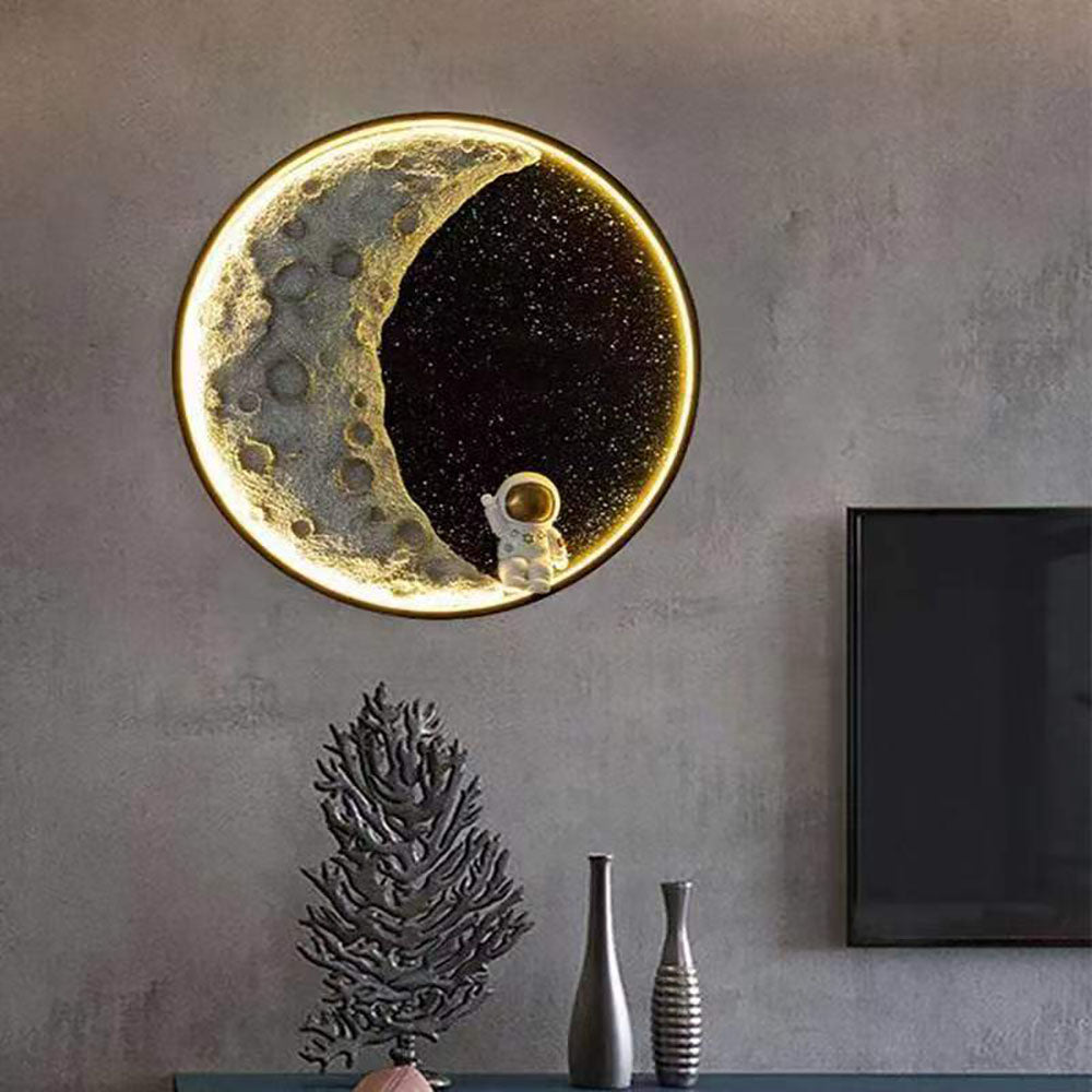 Elif Modern Astronaut Moon Metal Black Wall Lamp