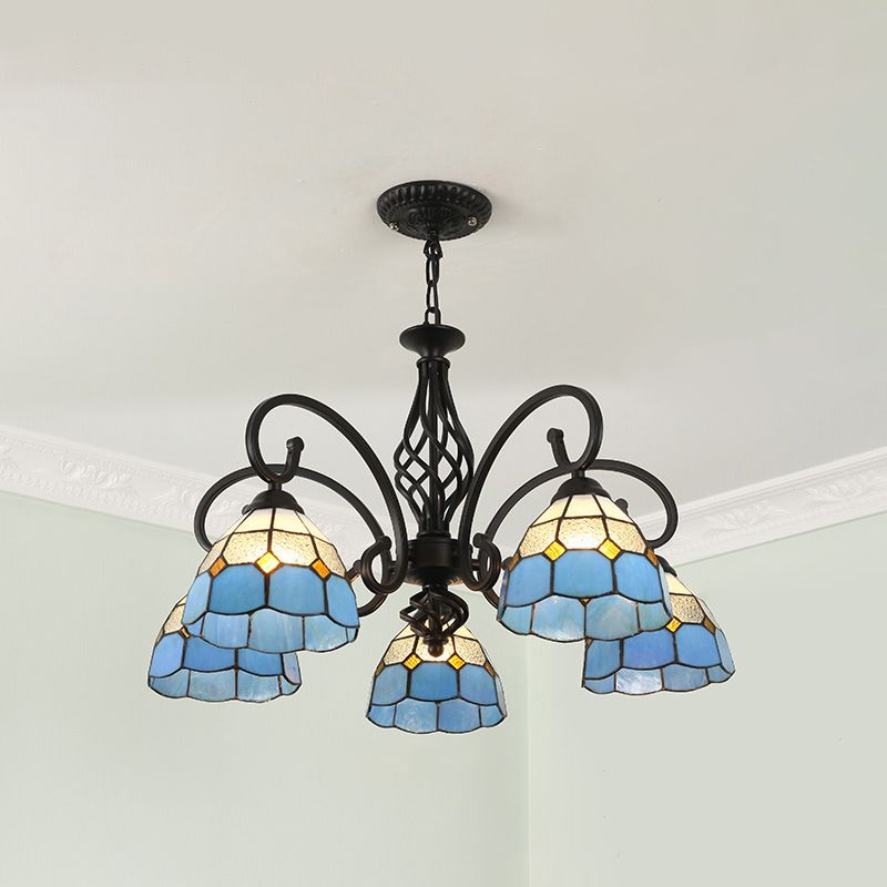 Silva Tiffany Mediterranean Branch Metal Chandelier, White/Blue/Navy Blue
