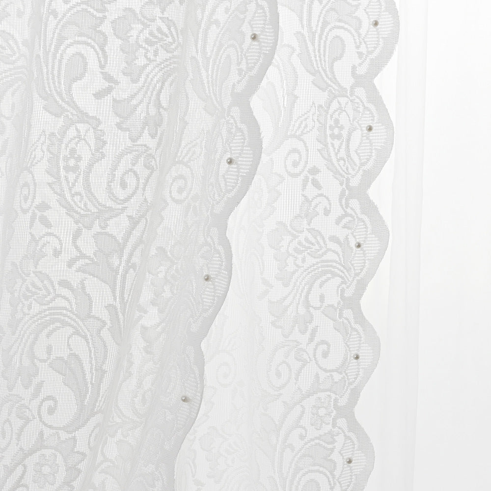 French White Lace Pearl Translucent Sheer Curtain