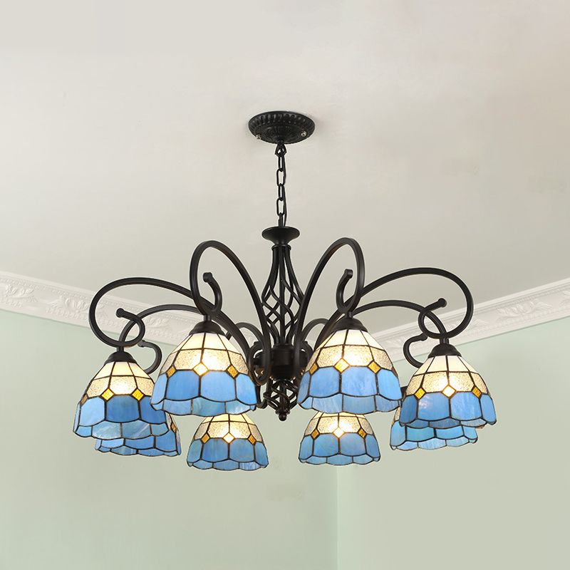 Silva Tiffany Mediterranean Branch Metal Chandelier, White/Blue/Navy Blue
