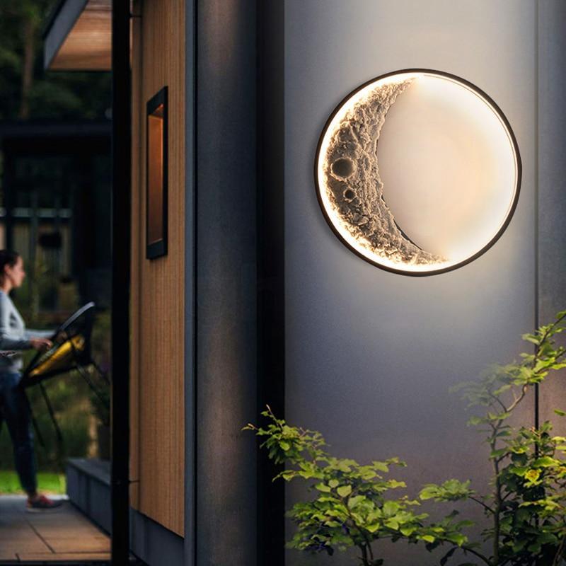 Elif Outdoor Wall Lamp Moon Modern, Led, Black, Courtyard