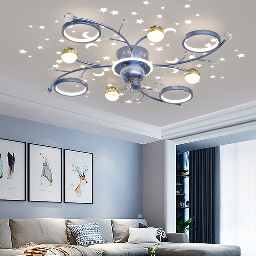 Madina Blue & Black Flush Mount Ceiling Fan with Light, 6/8/10 Heads, 31.5''/47.2''