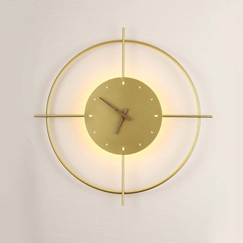 Morandi Nielsen Modern Clock Metal Wall Lamp, Gold/Black