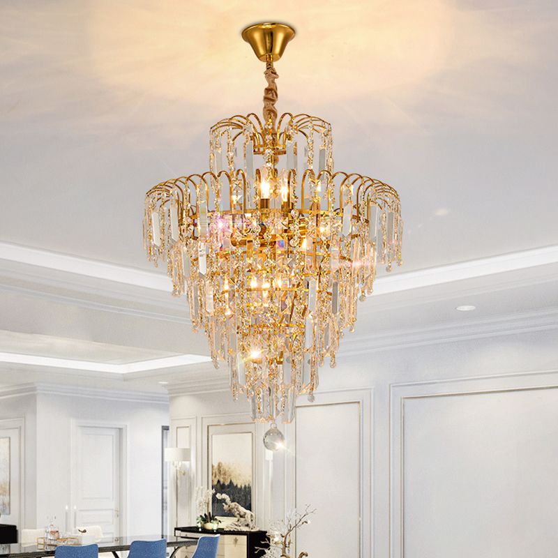 Marilyn Luxury 5 Layers Tassel Crystal Chandelier, Gold