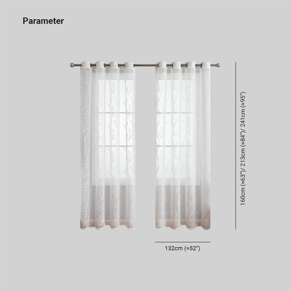 Modern Tree Branch Polyester Sheer Curtains, White/Beige