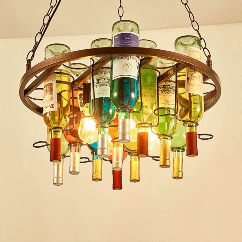 Hailie Antique Wine Bottle Metal/Glass Colorful Pendant Light
