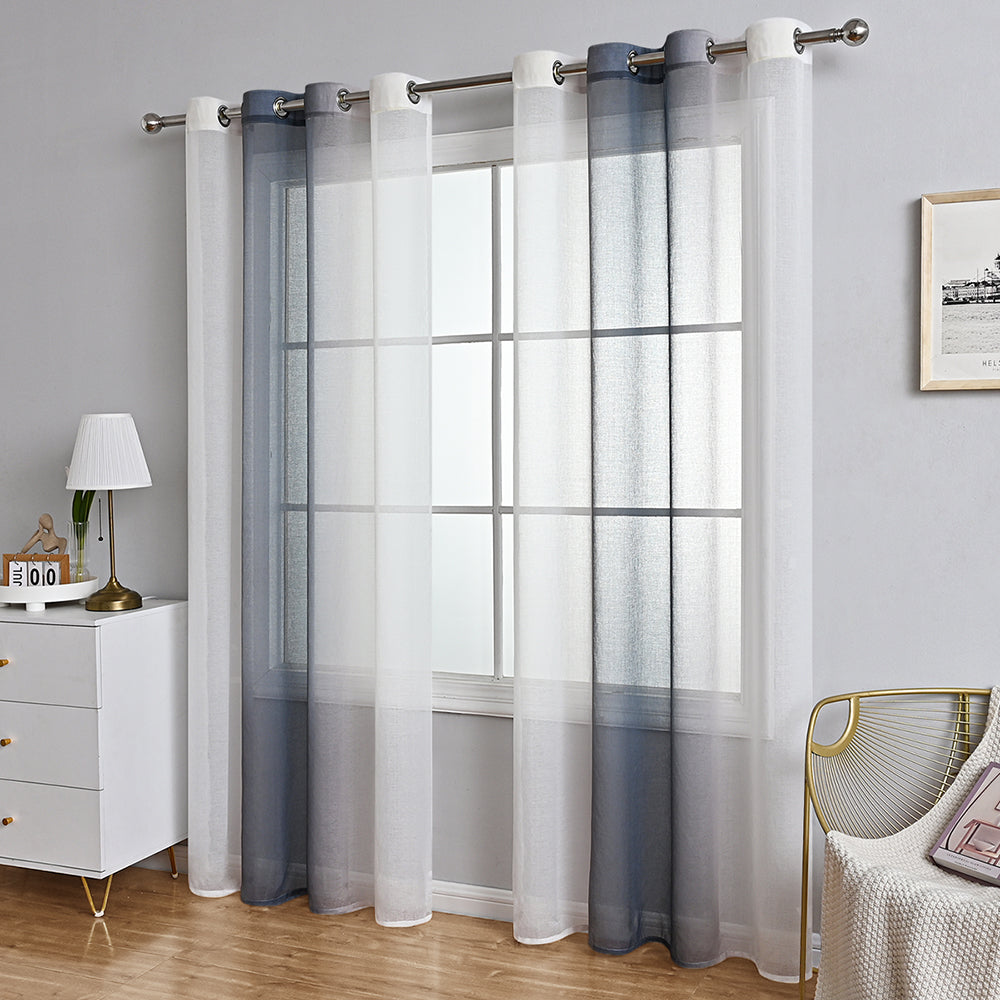 Modern Two Tone Polyester Sheer Curtain, 5 Colors