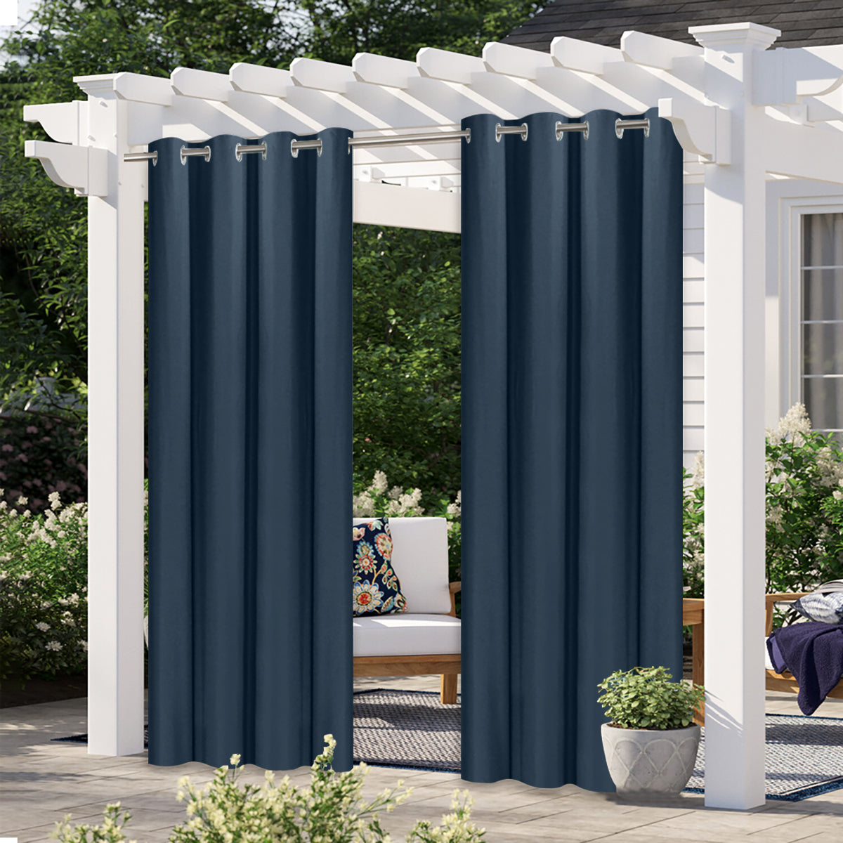 Modern Linen  Solid Color Outdoor Full Blackout Curtains