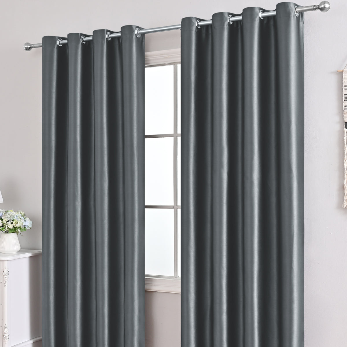 Modern Velvet Solid Color Blackout Thermal Curtains, Dark Gray/Beige