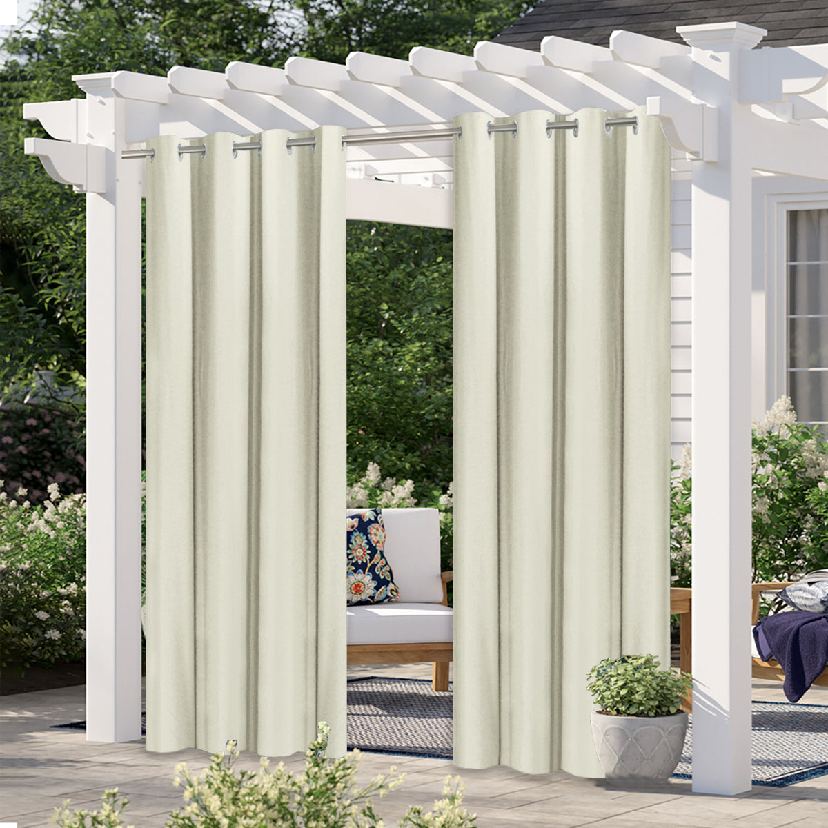 Modern Linen  Solid Color Outdoor Full Blackout Curtains