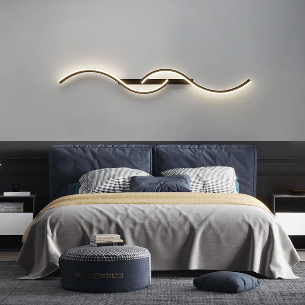 Louise Modern Linear Wave Bedroom Wall Lamp, Black/Gold,