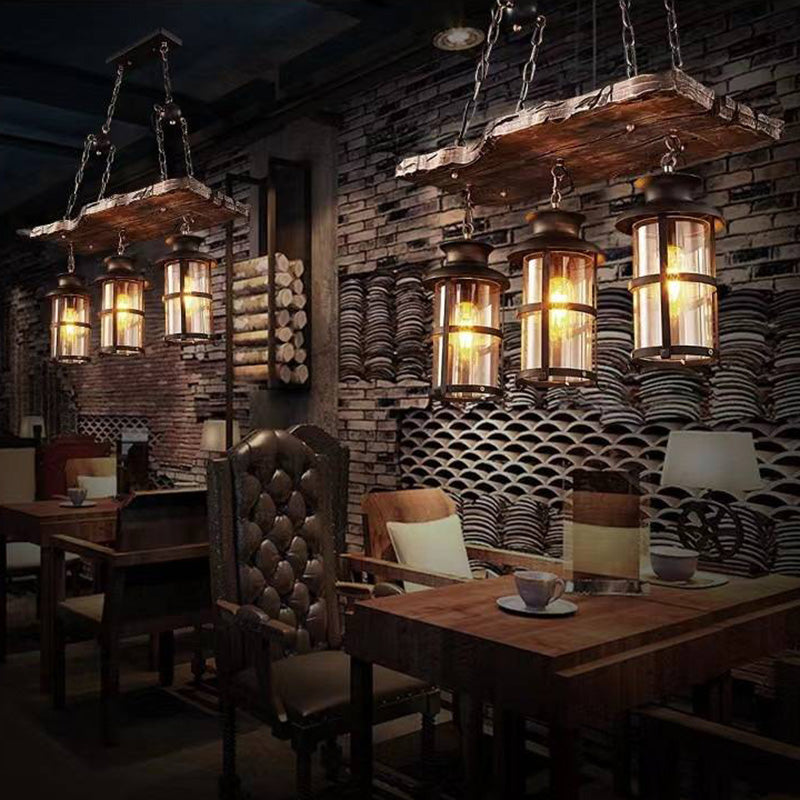 Austin Retro 3 Lantern Linear Wood/Metal, Chandelier