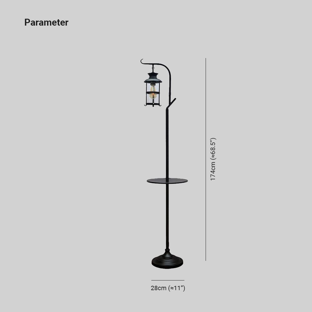 Alessio Retro Lantern Metal Glass Floor Lamp /w Table, Black/White