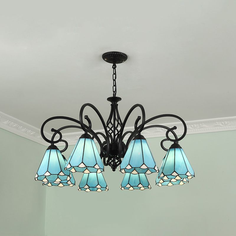 Silva Tiffany Mediterranean Branch Metal Chandelier, White/Blue/Navy Blue