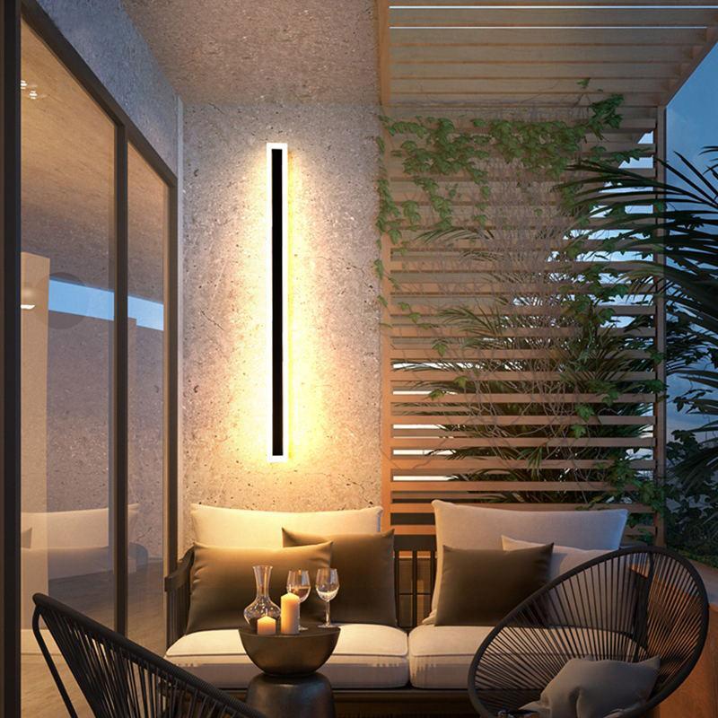 Edge Modern Outer Glow Linear Metal Outdoor Wall Light, Dark Steel Gray