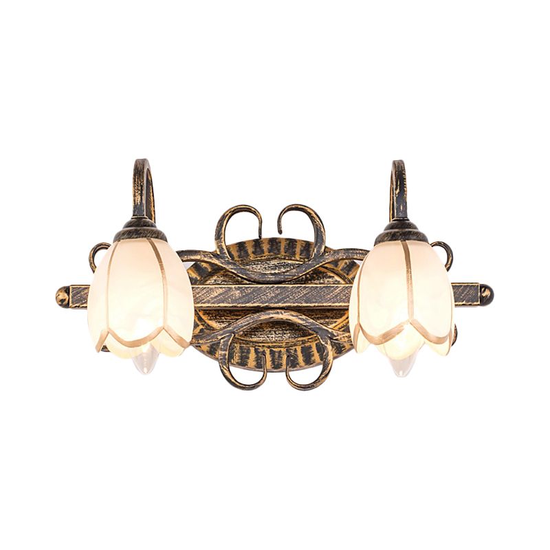 Félicie Antique Brass Flower Mirror Front Vanity Wall Lamp