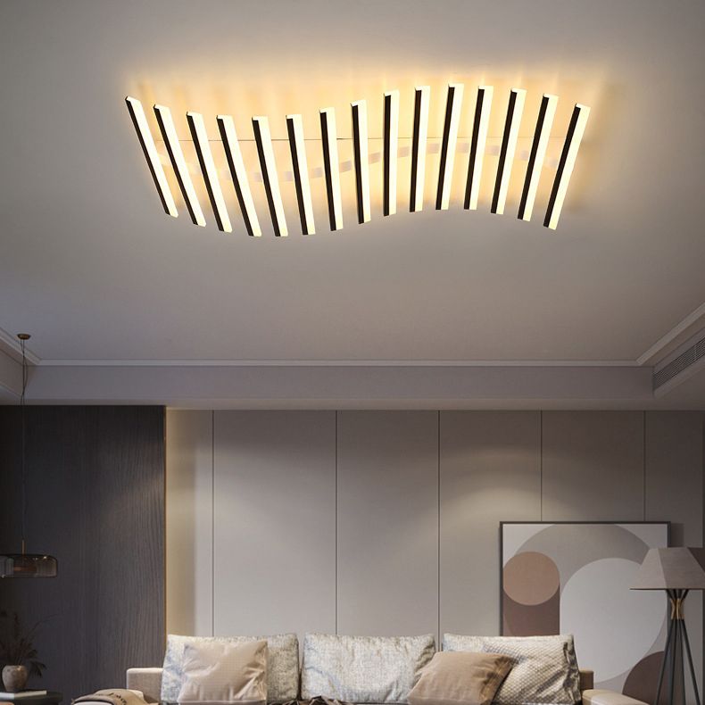 Quinn Flush Mount Ceiling Light Linear Modern, Metal, Black, Living Room