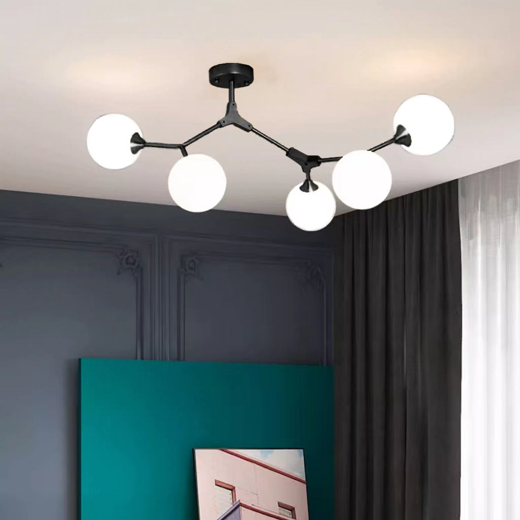 Valentina Modern Glass Bubble Chandelier Bedroom, Black/Gold