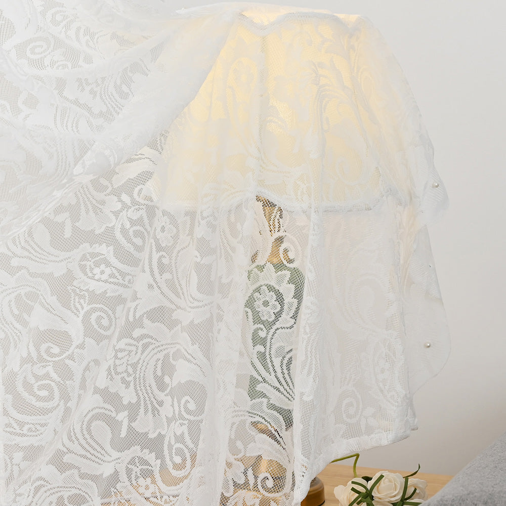 French White Lace Pearl Translucent Sheer Curtain