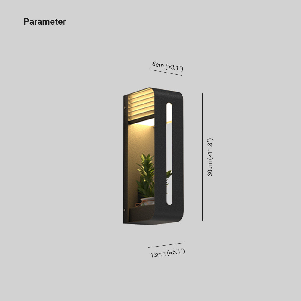 Orr Modern Rectangular Metal/Acrylic Solar Outdoor Plants Pot Holder Wall Lamp, Black