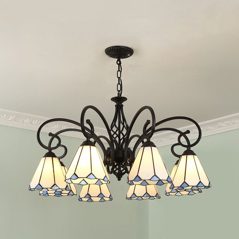 Silva Tiffany Mediterranean Branch Metal Chandelier, White/Blue/Navy Blue