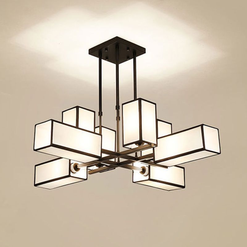 Lacey Pendant Light Square Retro, Metal/Fabric, Black/Gold, Living Room