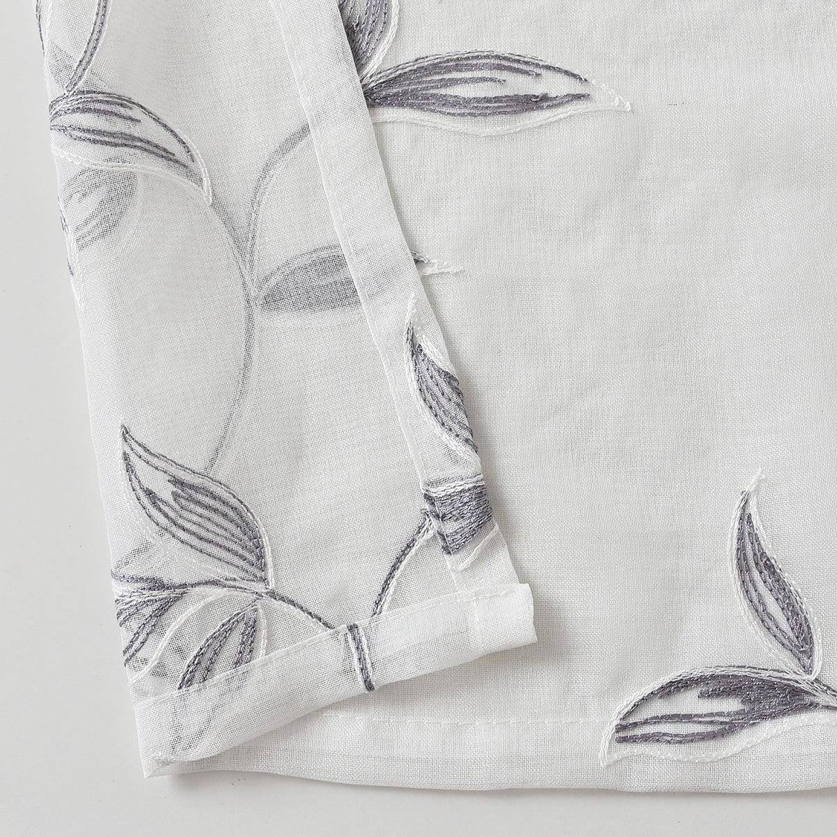 Modern Flower And Leaf Polyester Sheer Curtains, White/Gray