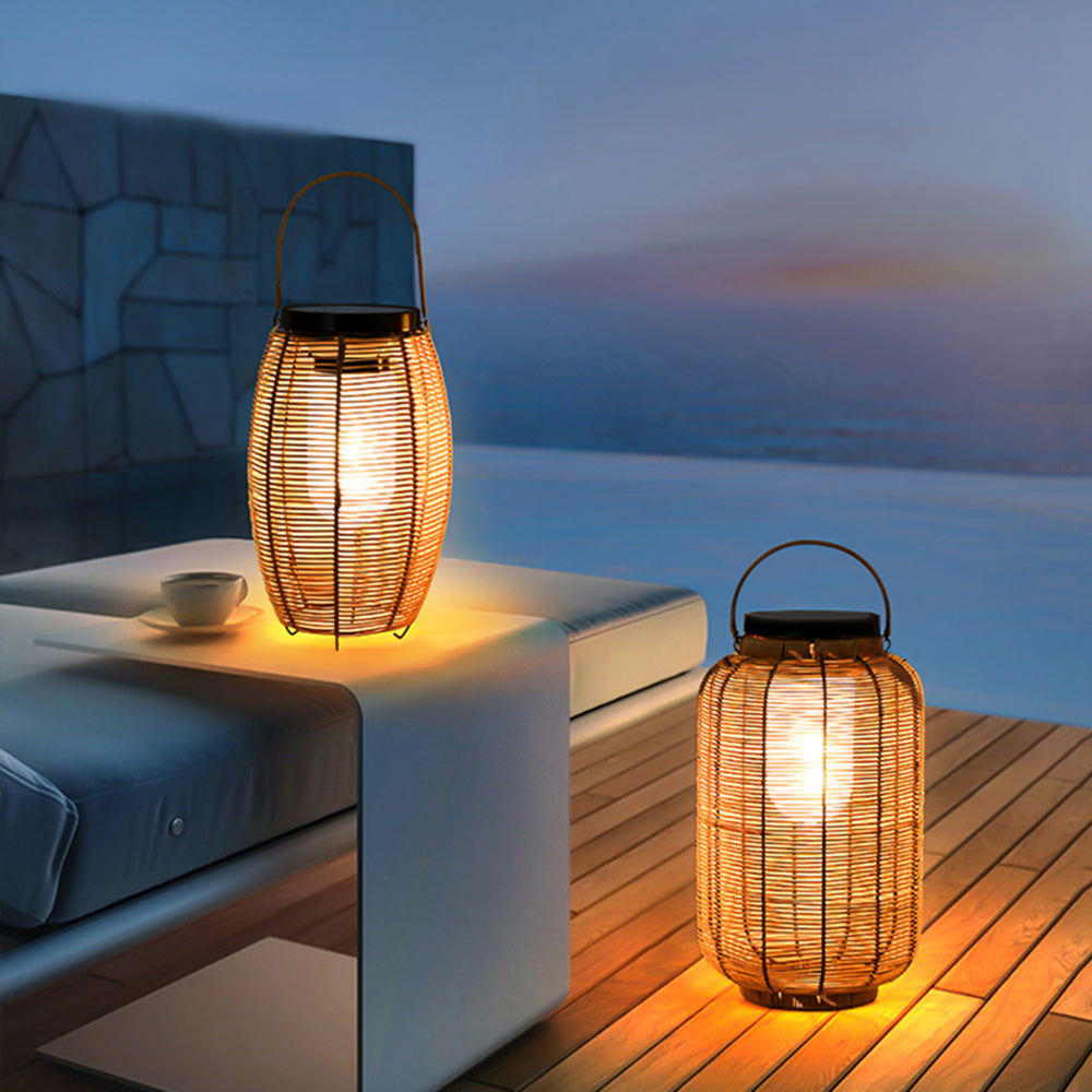 Ritta Retro Lantern Metal/Rattan Floor Lamp, Wood Color