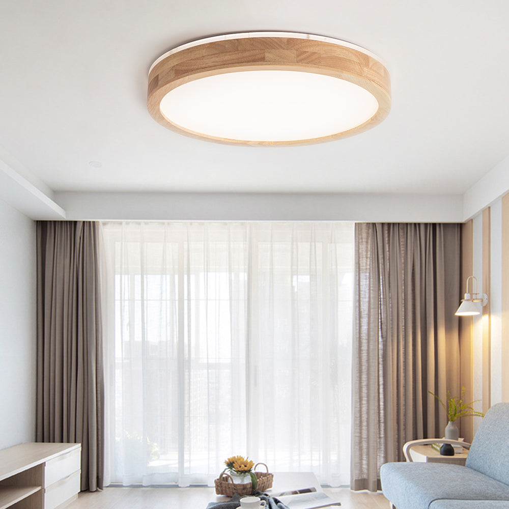 Ozawa Nordic Round Acrylic/Wood Flush Mount Ceiling Light, Wood