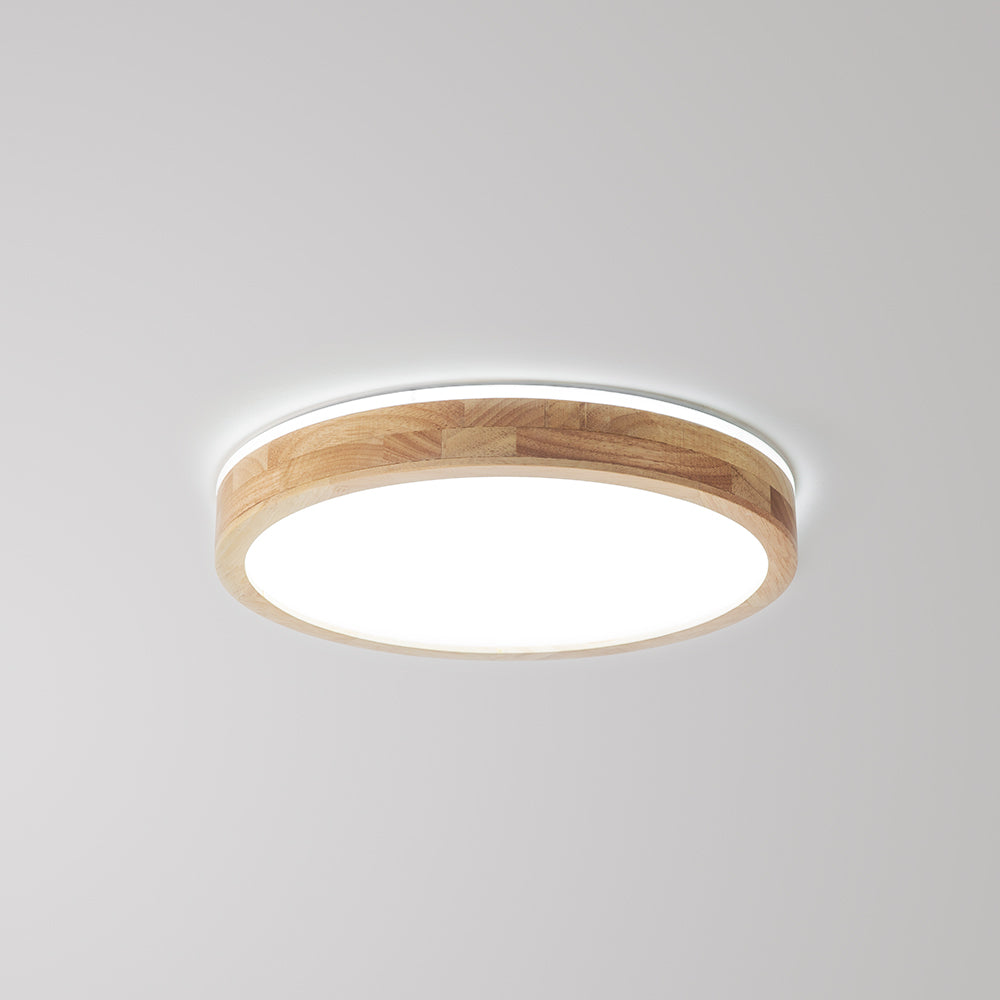 Ozawa Nordic Round Acrylic/Wood Flush Mount Ceiling Light, Wood