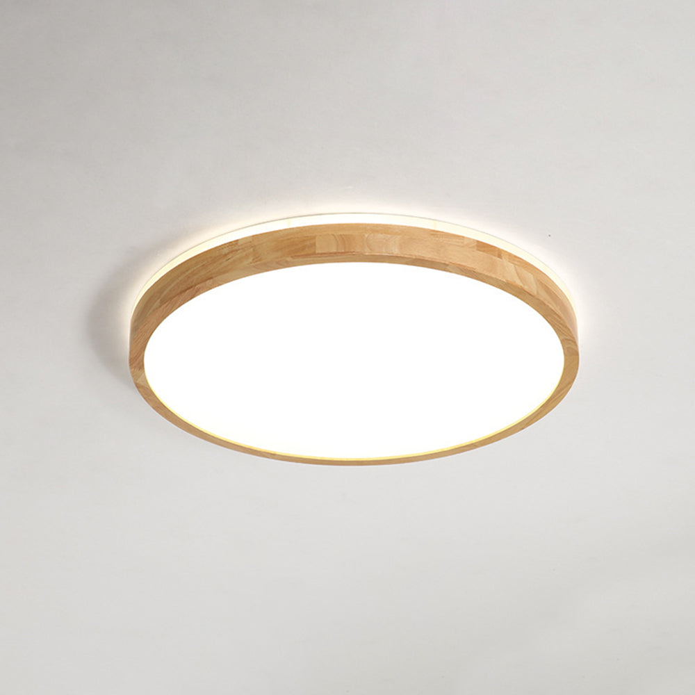 Ozawa Nordic Round Acrylic/Wood Flush Mount Ceiling Light, Wood