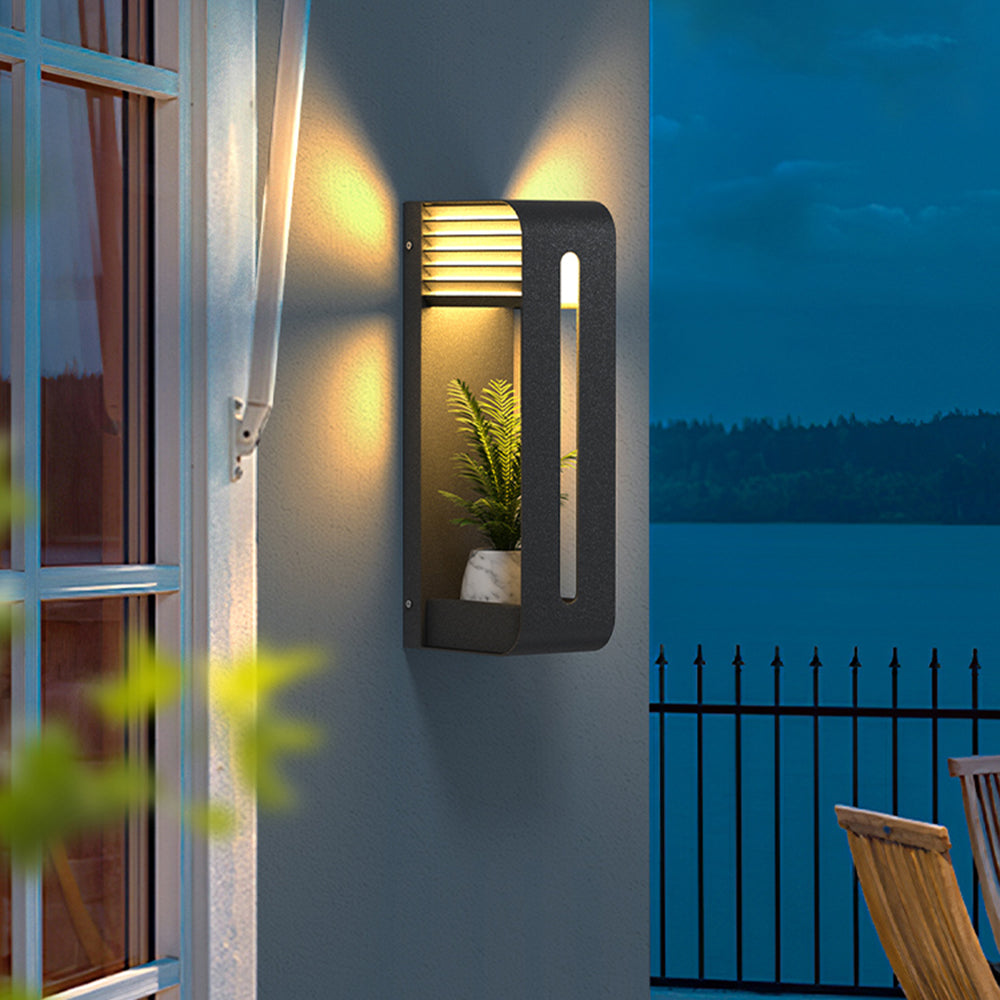 Orr Modern Rectangular Metal/Acrylic Solar Outdoor Plants Pot Holder Wall Lamp, Black