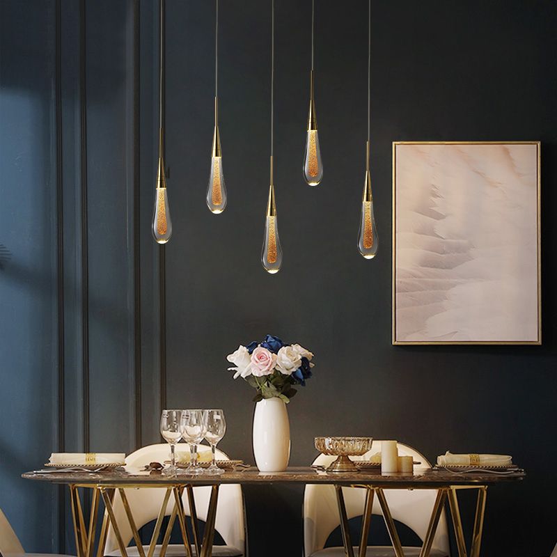 Hailie Teardrop Gold Pendant Light, Crystal & Metal, 1/3/5 Heads
