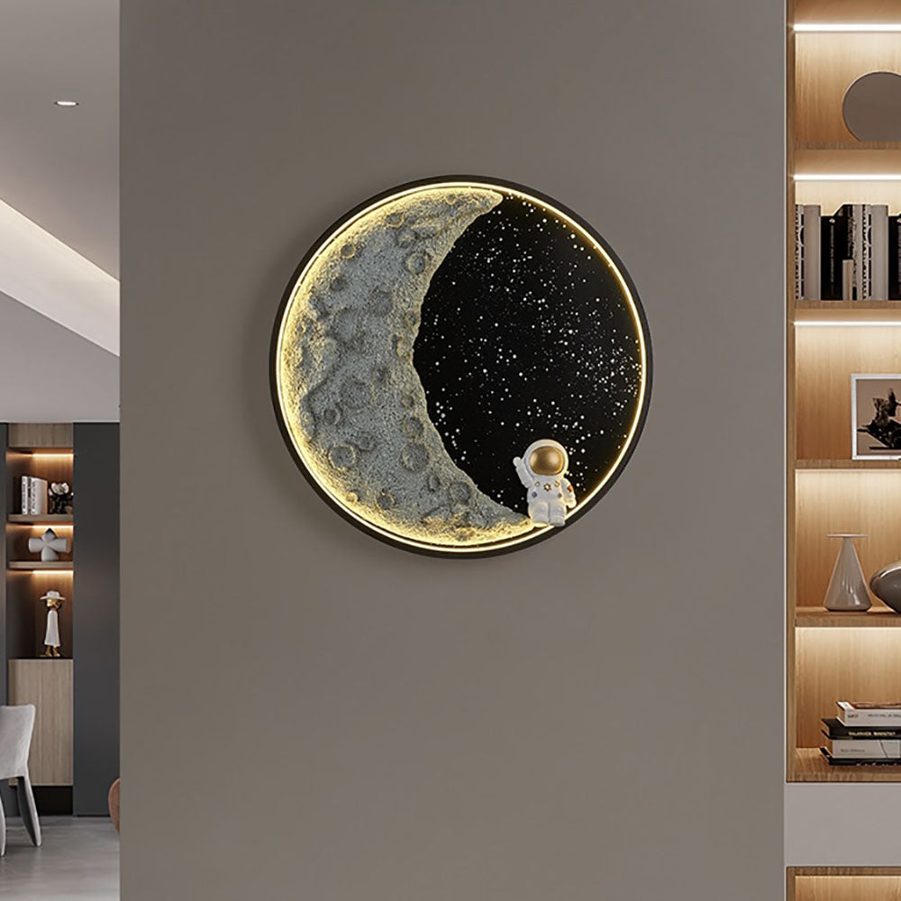 Elif Modern Astronaut Moon Metal Black Wall Lamp
