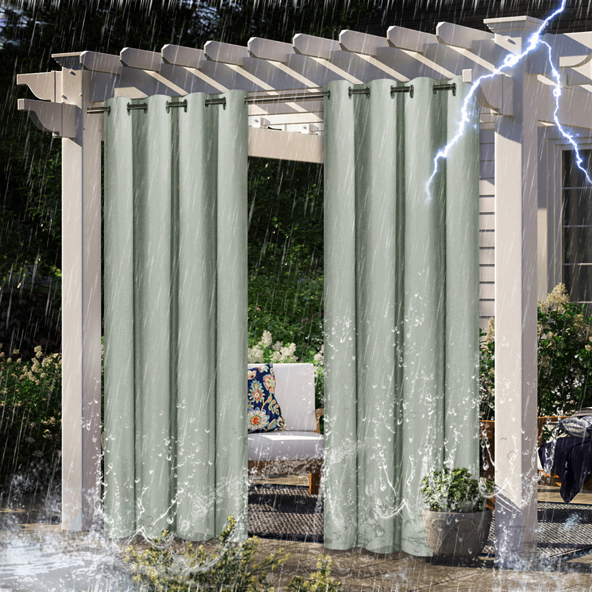 Modern Linen  Solid Color Outdoor Full Blackout Curtains
