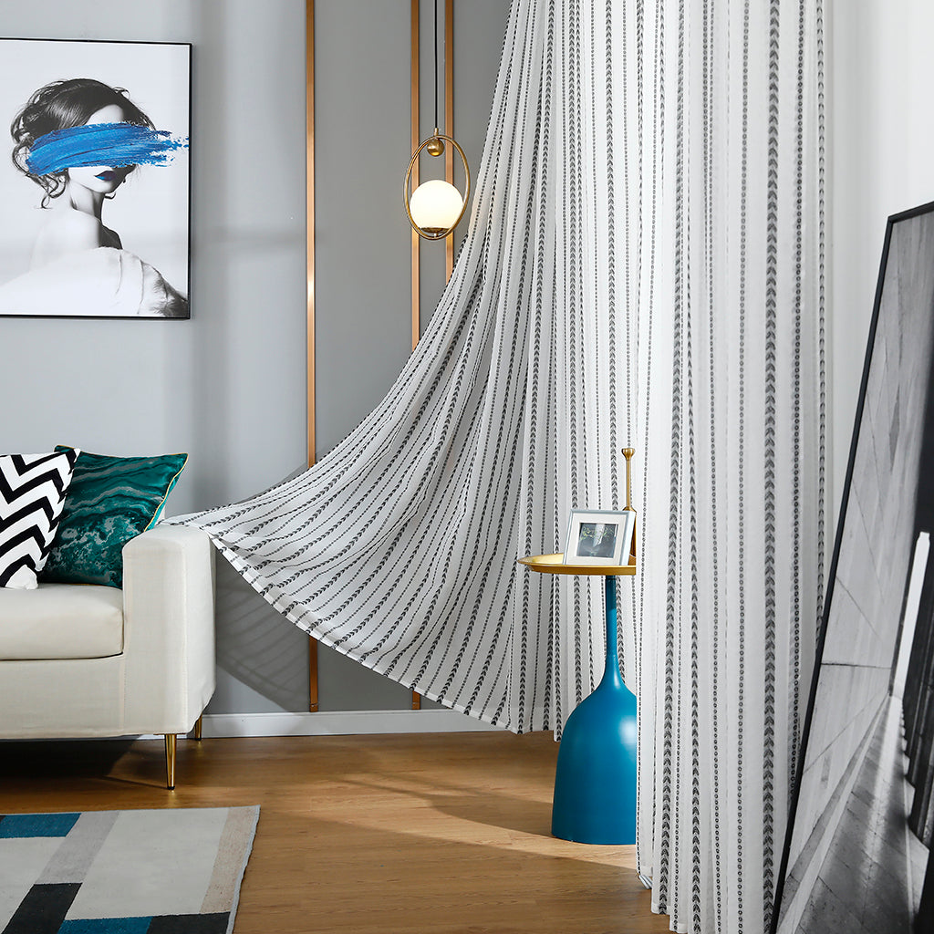 Modern White Sheer Curtains, Black Love Stripes, Children's Room
