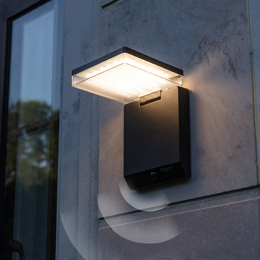 Orr Modern Minimalist Right-Angle Acrylic Sensor Solar Waterproof Outdoor Wall Lamp, Black