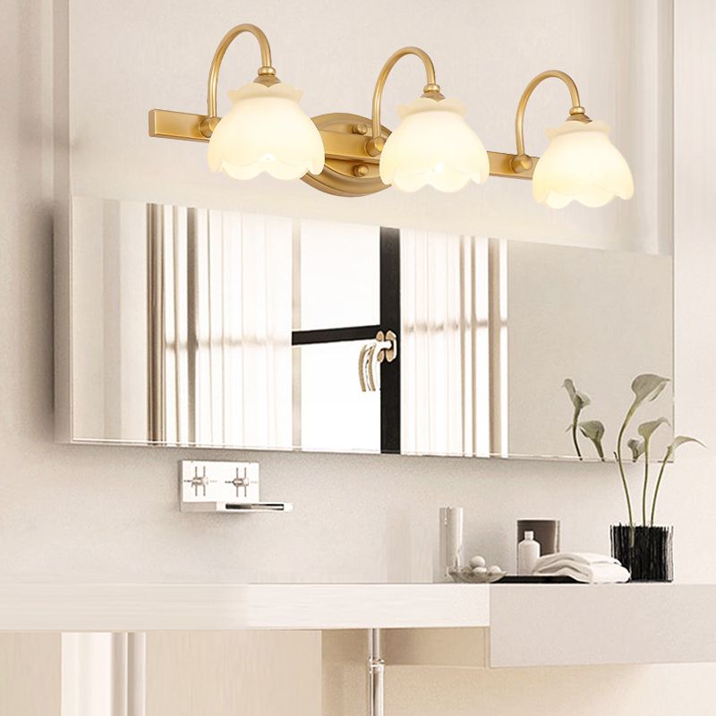 Lily Modern Flower Mirror Front Vanity Wall Lamp, Metal/Frosted Glass