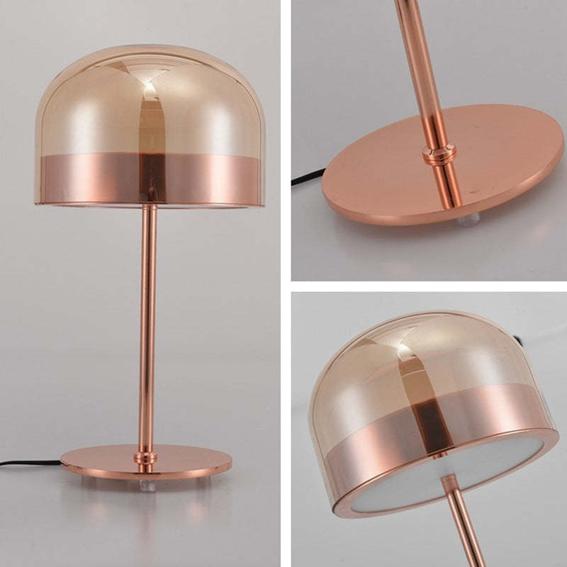 Hailie Minimalist Mushroom Glass/Metal Table Lamp, Black/Rose Gold