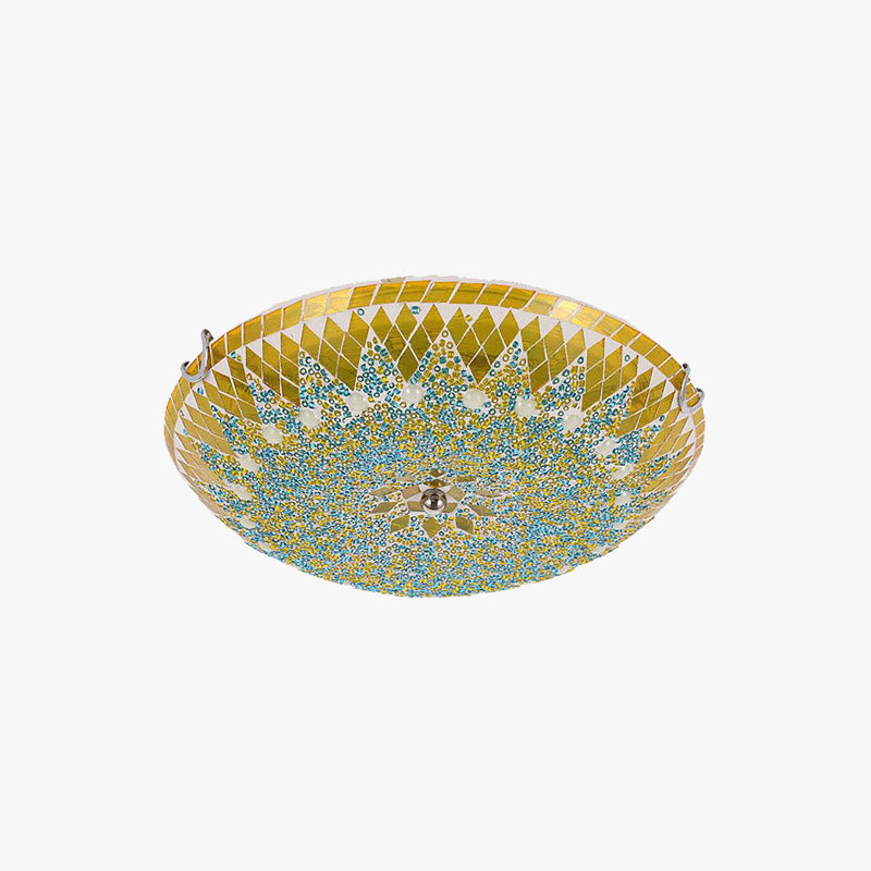 Eryn Modern Mediterranean Glass Flush Mount Ceiling Light, Blue/Yellow/White